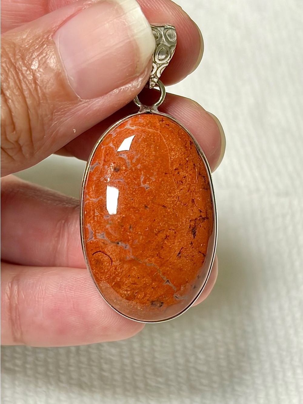 Red Jasper Oval Pendant Necklace - Sterling Setting